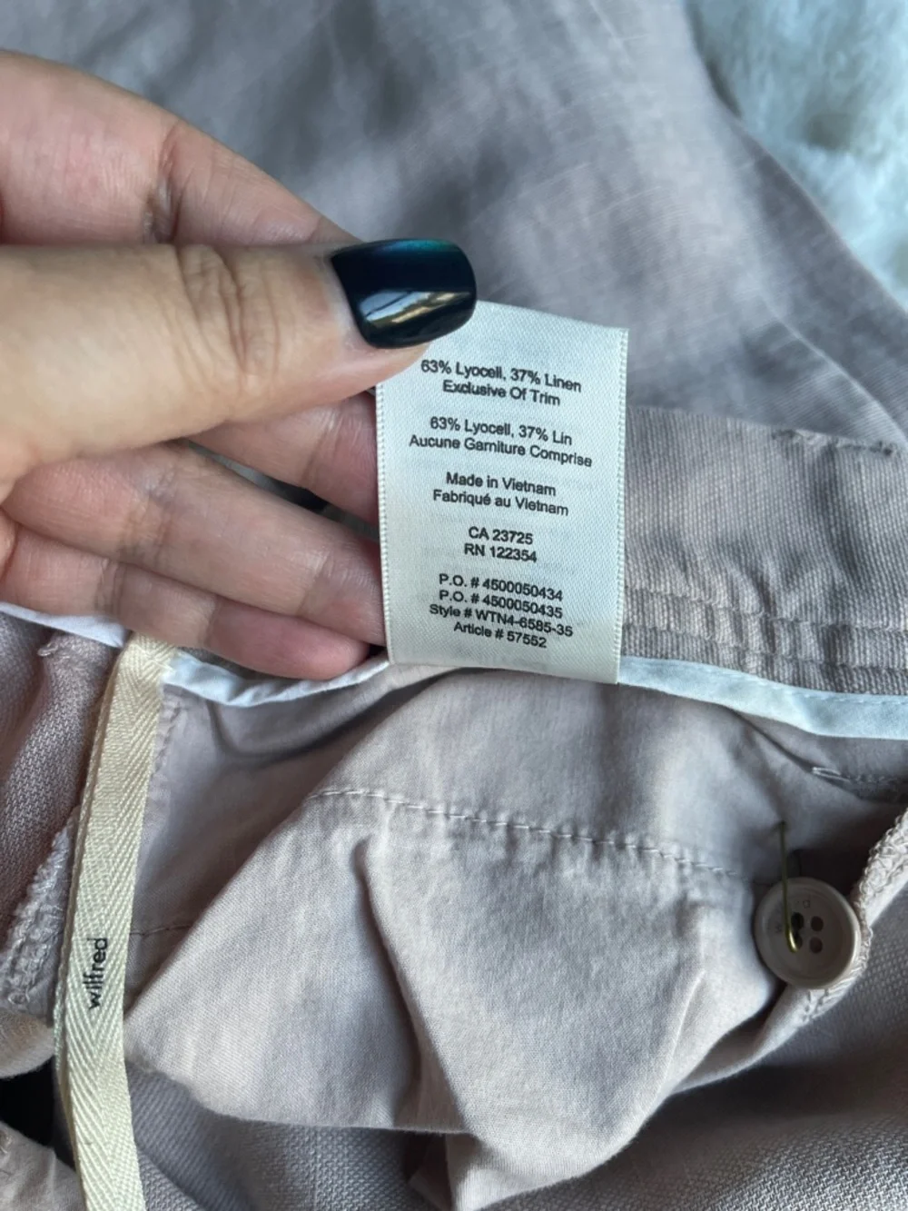 Wilfred Linen Wide Leg Pants Blush Beige High Rise Aritzia Trousers Size 0